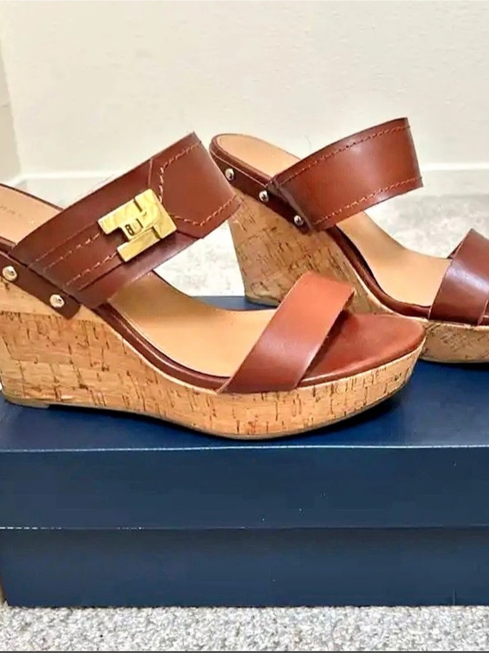 Bundle - Tommy Hilfiger Brown Wedge Sandals and Black Cole Haan sandals